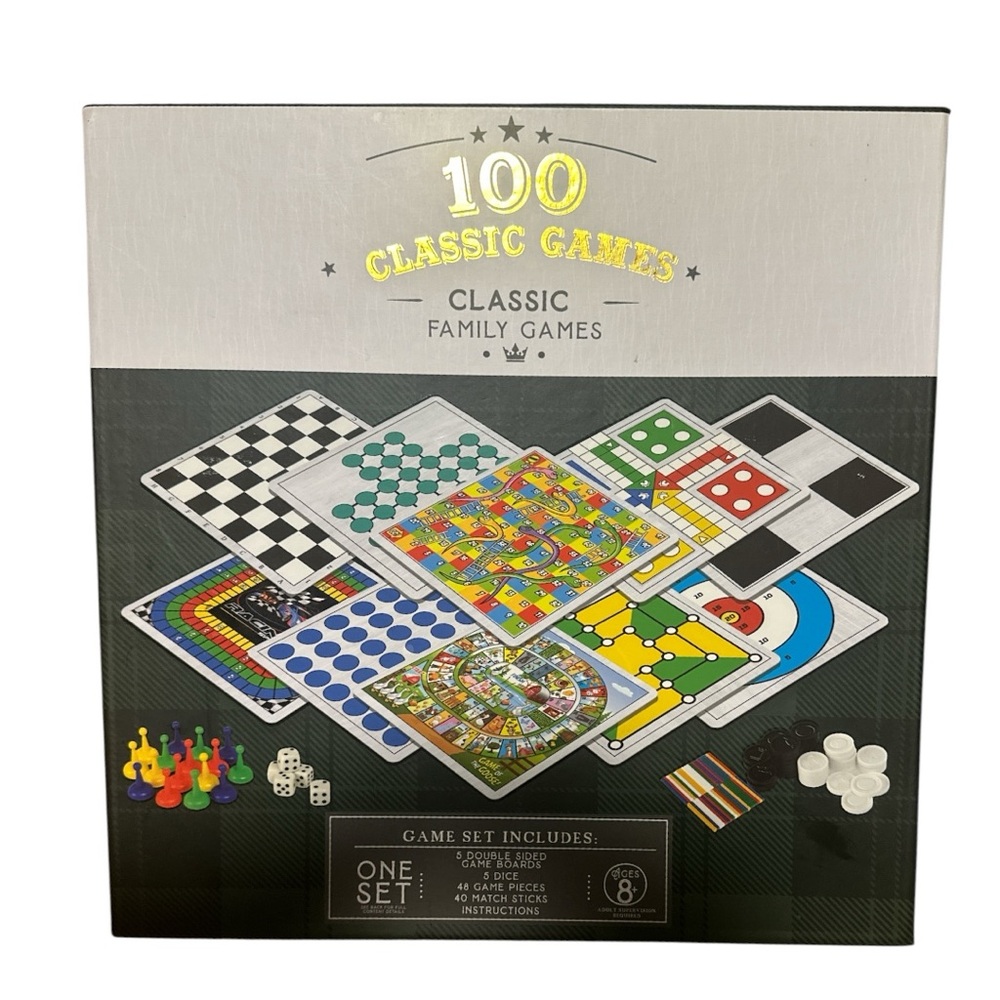 100 Classic Family Board Games Set – Chess, Checkers, Ludo, Snakes & Ladders